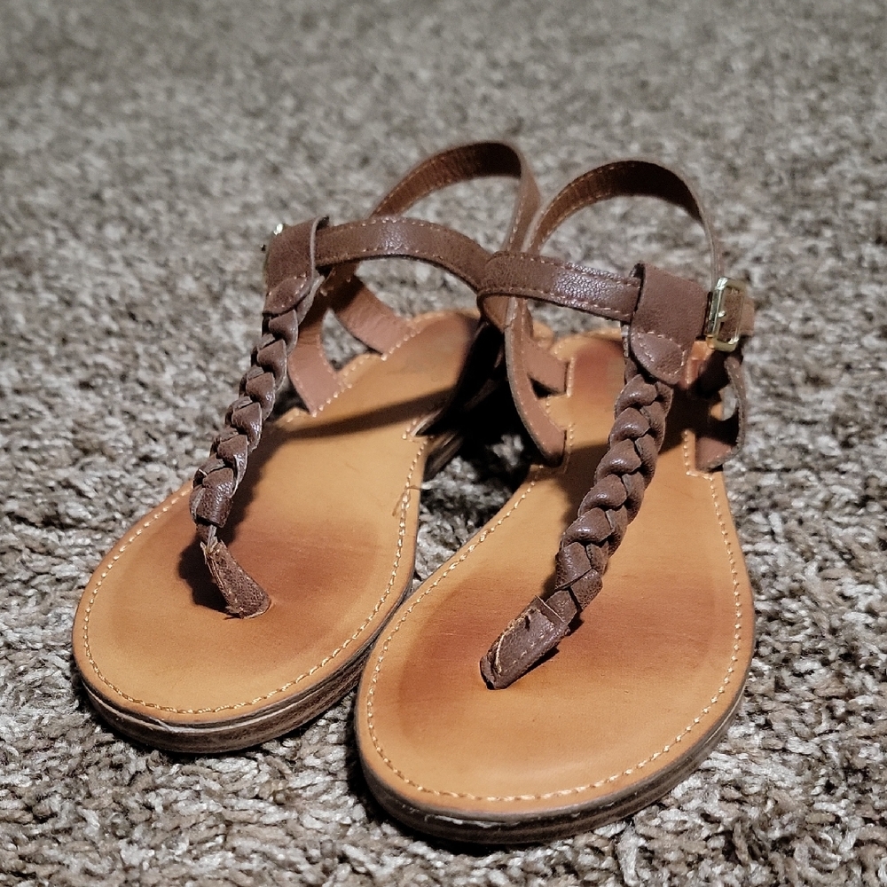 Mia Kids Size 2 Brown Braided Gladiator Sandals Like New